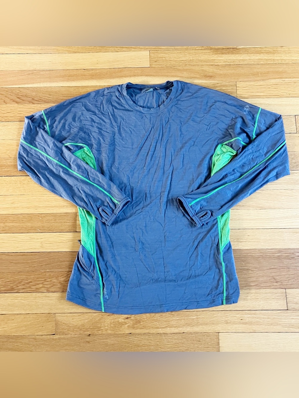 Icebreaker GT 180 Grey Green Merino Wool Outdoor Skiing Hiking Base Layer Large